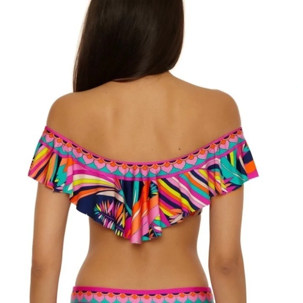 Trina Turk Paralia Ruffle‎ Off The Shoulder Bikini Swimsuit Top Women's Size 8